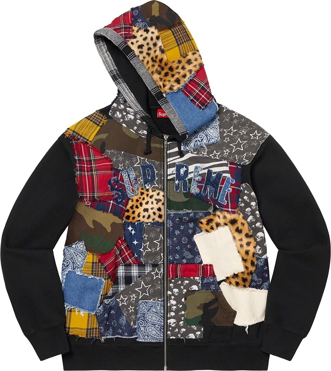 Patchwork Zip Up Hooded Sweatshirt